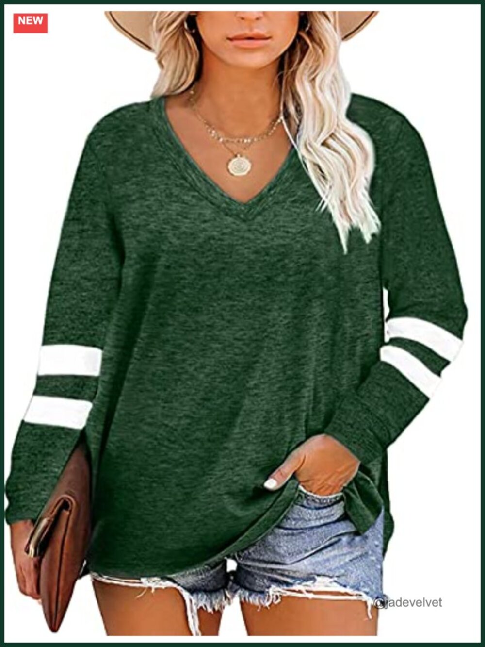 Plus Size Color Block Long Sleeve V Neck Tunic Tee Raglan Stretch Soft